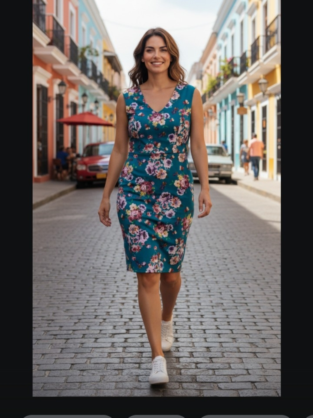 Nina Leonard Teal Floral V-Neck Midi Dress Size XL